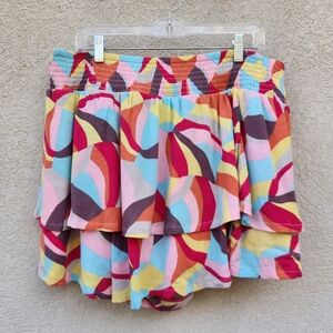 TORRID Women's Ruffle Shorts Size 2X Colorful Smocking Elastic Waist Skort